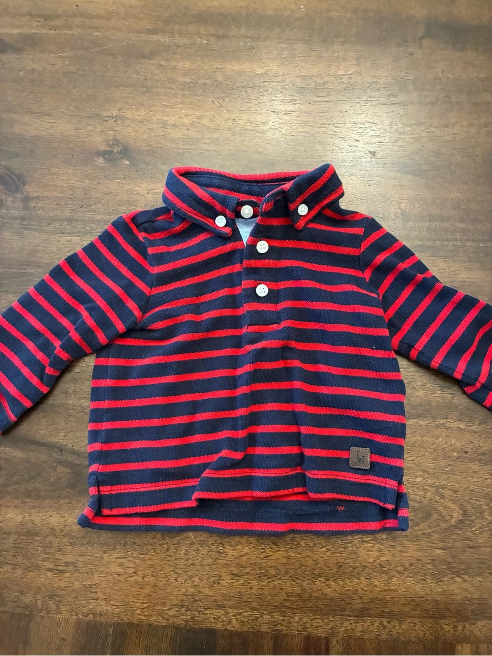 Janie and Jack Shirt Boys 3-6 Months Polo Striped Long Sleeve Navy Blue Red Kids